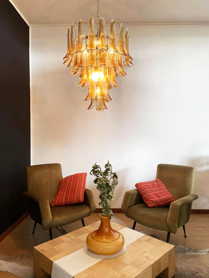 Vintage Transparent Amber Murano Petals Chandelier - Nuvé