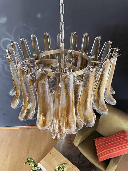 Vintage Transparent Amber Murano Petals Chandelier - Nuvé
