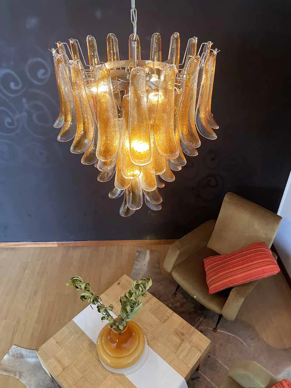 Vintage Transparent Amber Murano Petals Chandelier - Nuvé