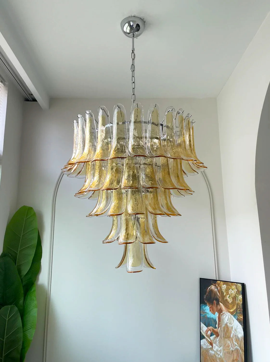 Vintage Transparent Amber Murano Petals Chandelier - Nuvé