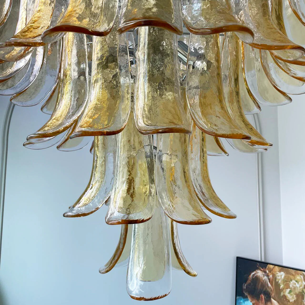 Vintage Transparent Amber Murano Petals Chandelier - Nuvé
