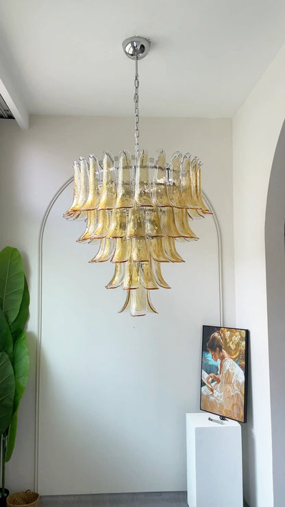 Vintage Transparent Amber Murano Petals Chandelier - Nuvé
