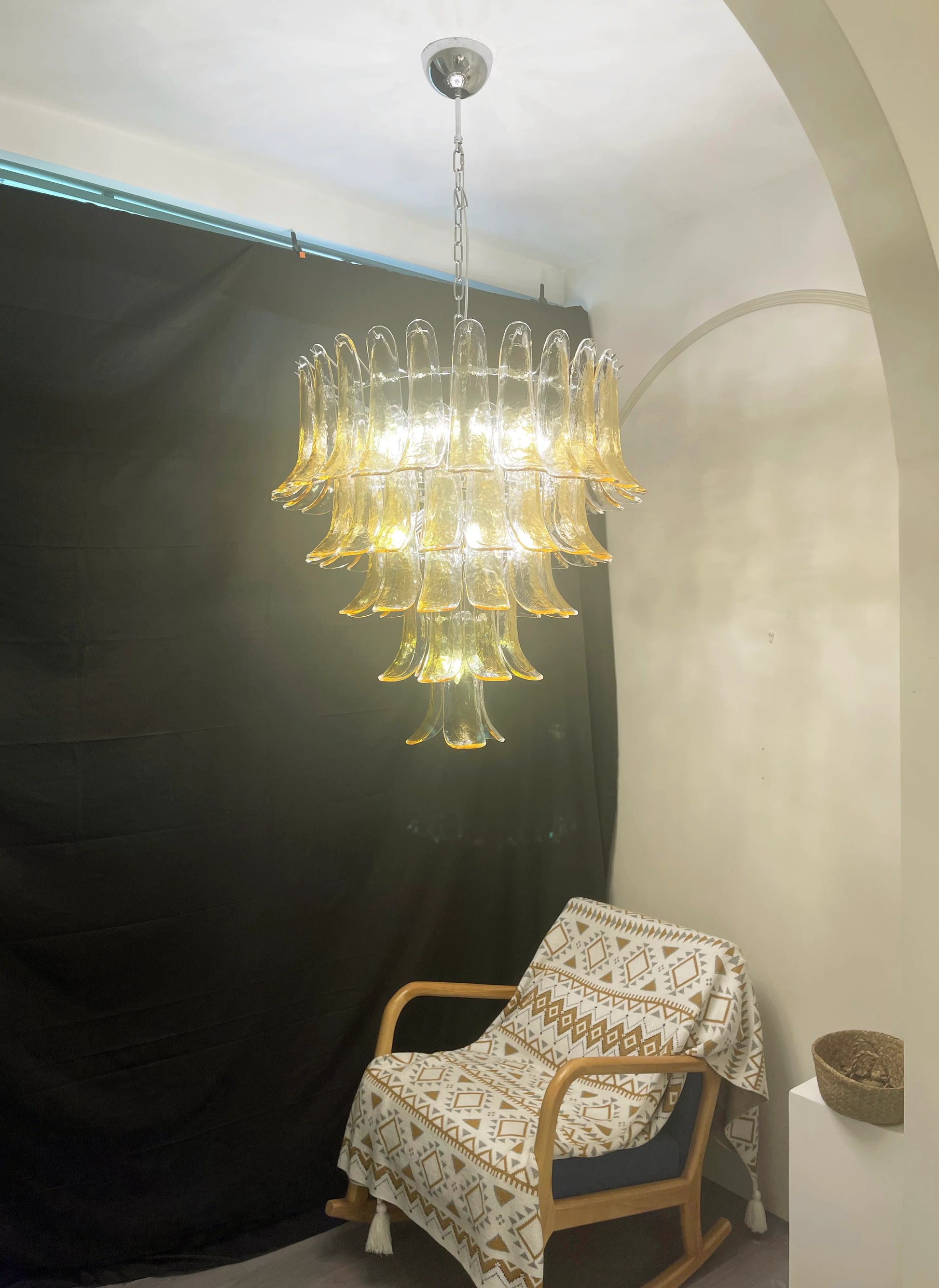 Vintage Transparent Amber Murano Petals Chandelier - Nuvé