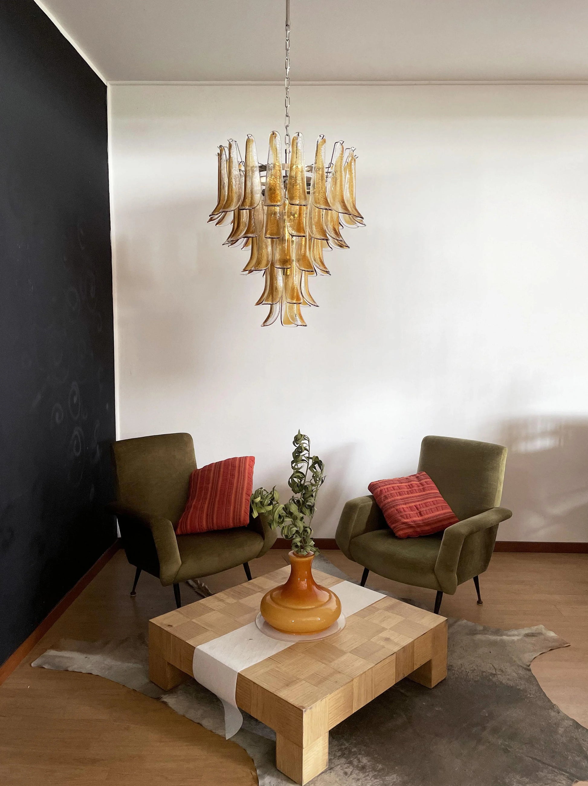 Vintage Transparent Amber Murano Petals Chandelier - Nuvé
