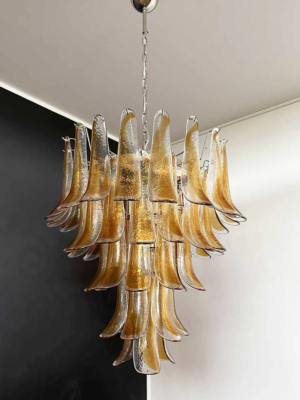 Vintage Transparent Amber Murano Petals Chandelier - Nuvé
