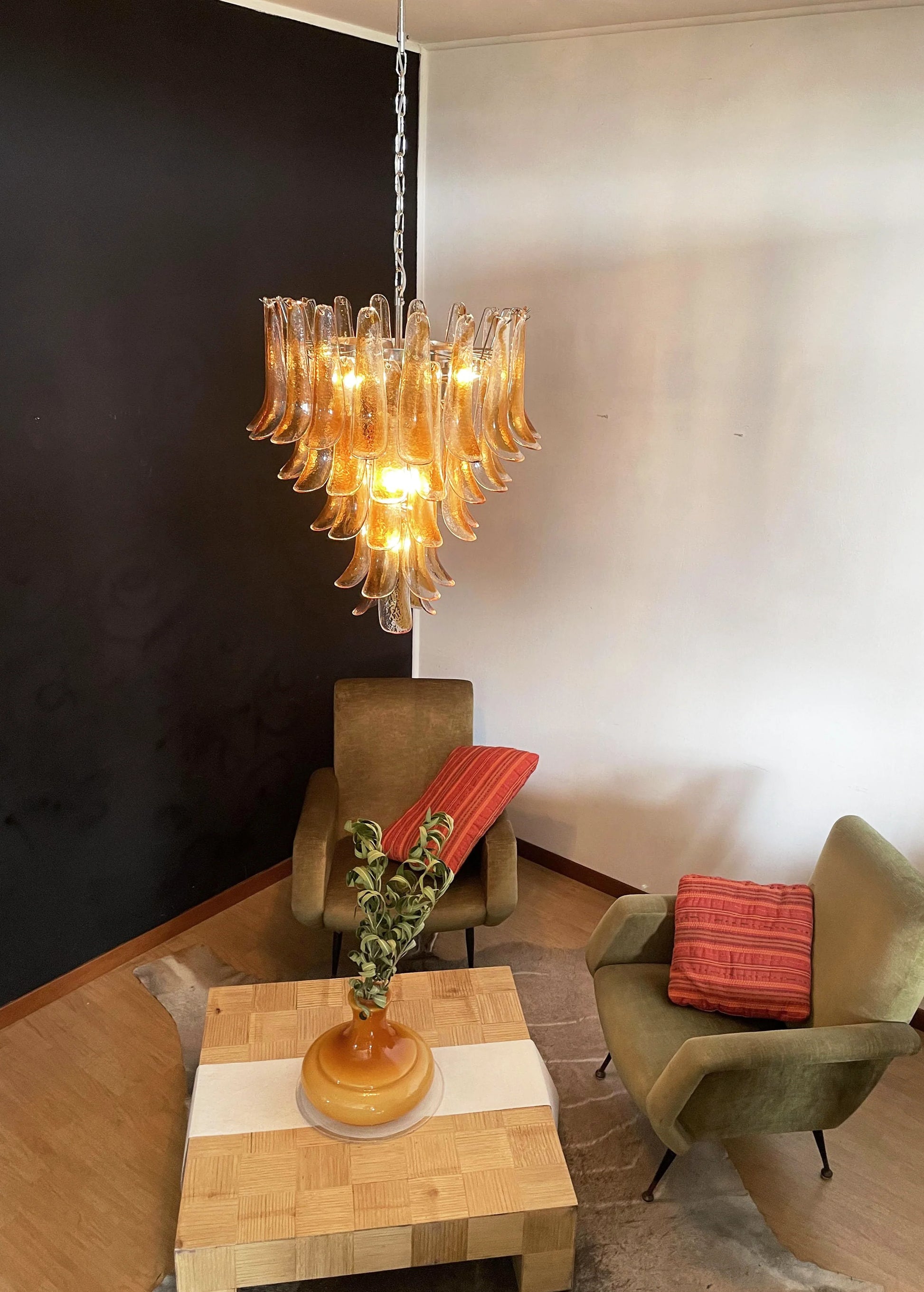 Vintage Transparent Amber Murano Petals Chandelier - Nuvé