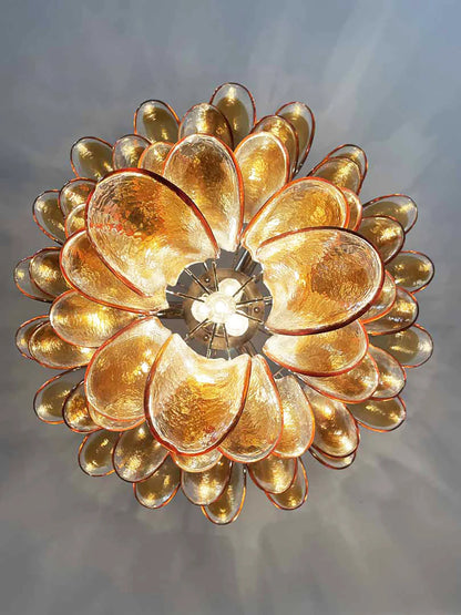 Vintage Transparent Amber Murano Petals Chandelier - Nuvé