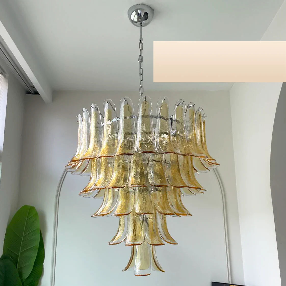Vintage Transparent Amber Murano Petals Chandelier - Nuvé