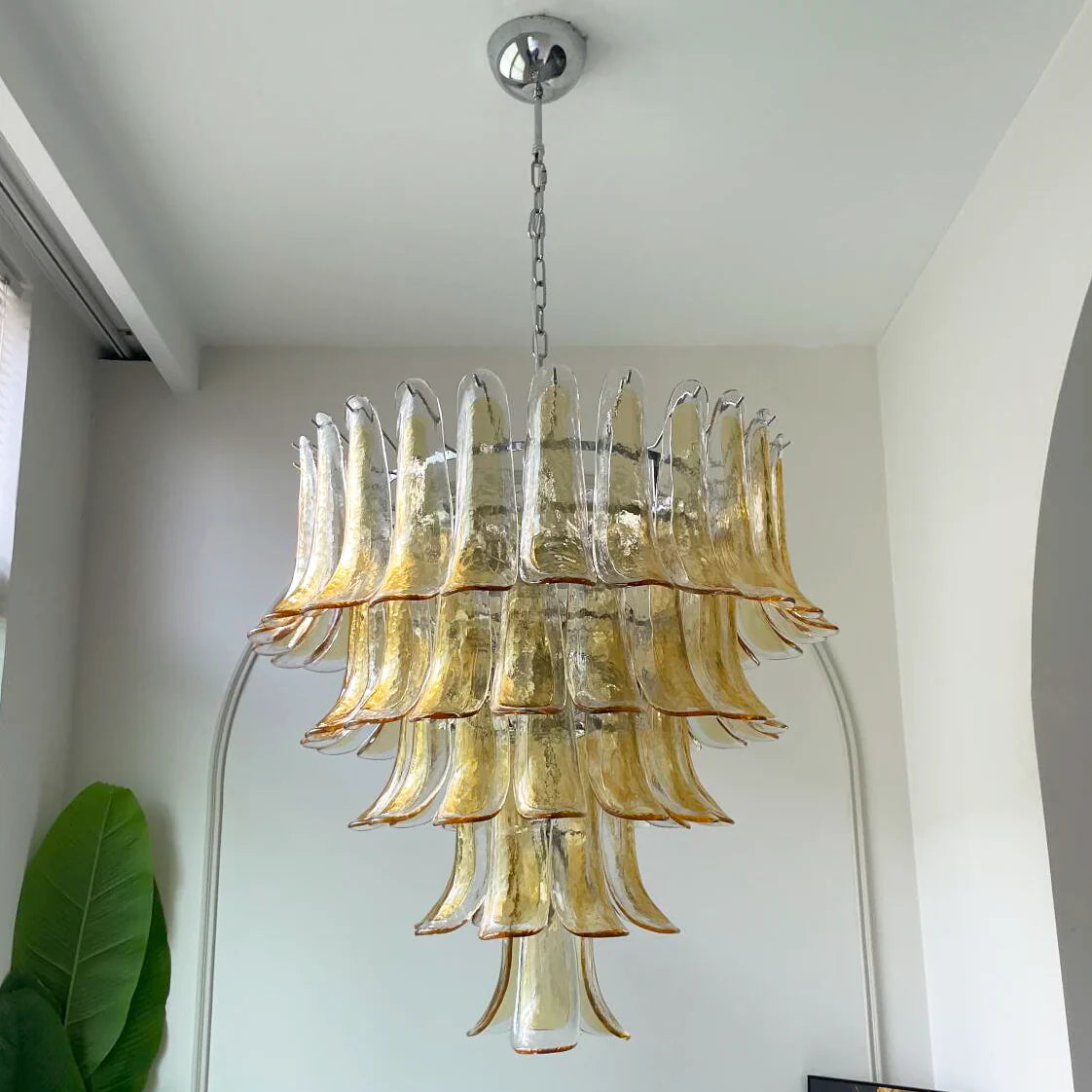 Vintage Transparent Amber Murano Petals Chandelier - Nuvé
