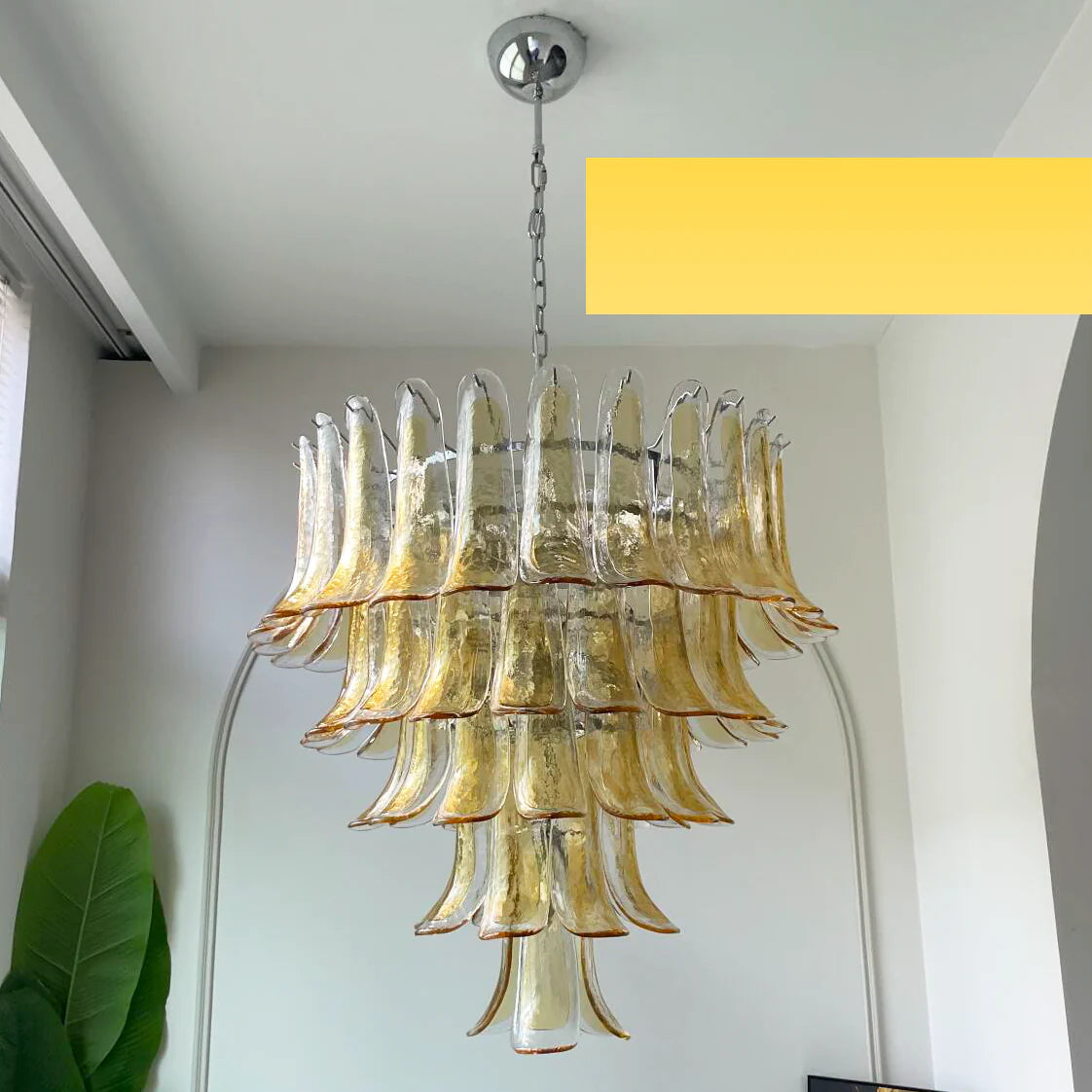 Vintage Transparent Amber Murano Petals Chandelier - Nuvé