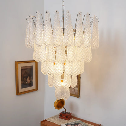 Vintage Transparent Murano Glass Petals Drop Chandelier - Nuvé