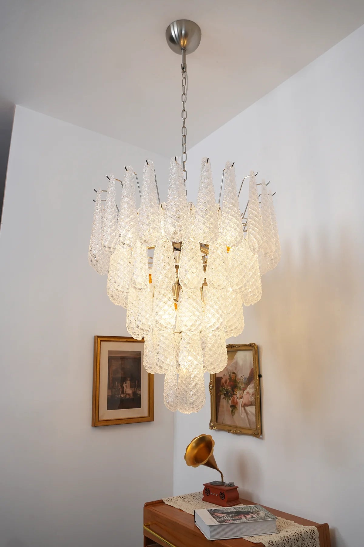 Vintage Transparent Murano Glass Petals Drop Chandelier
