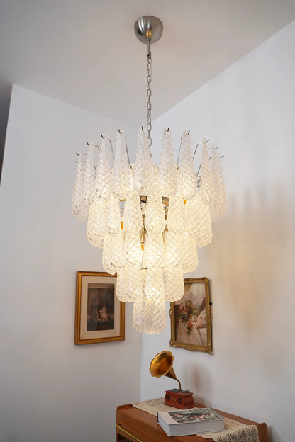 Vintage Transparent Murano Glass Petals Drop Chandelier - Nuvé