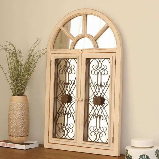 Vintage Arched Window Mirror in Antique White - Nuvé