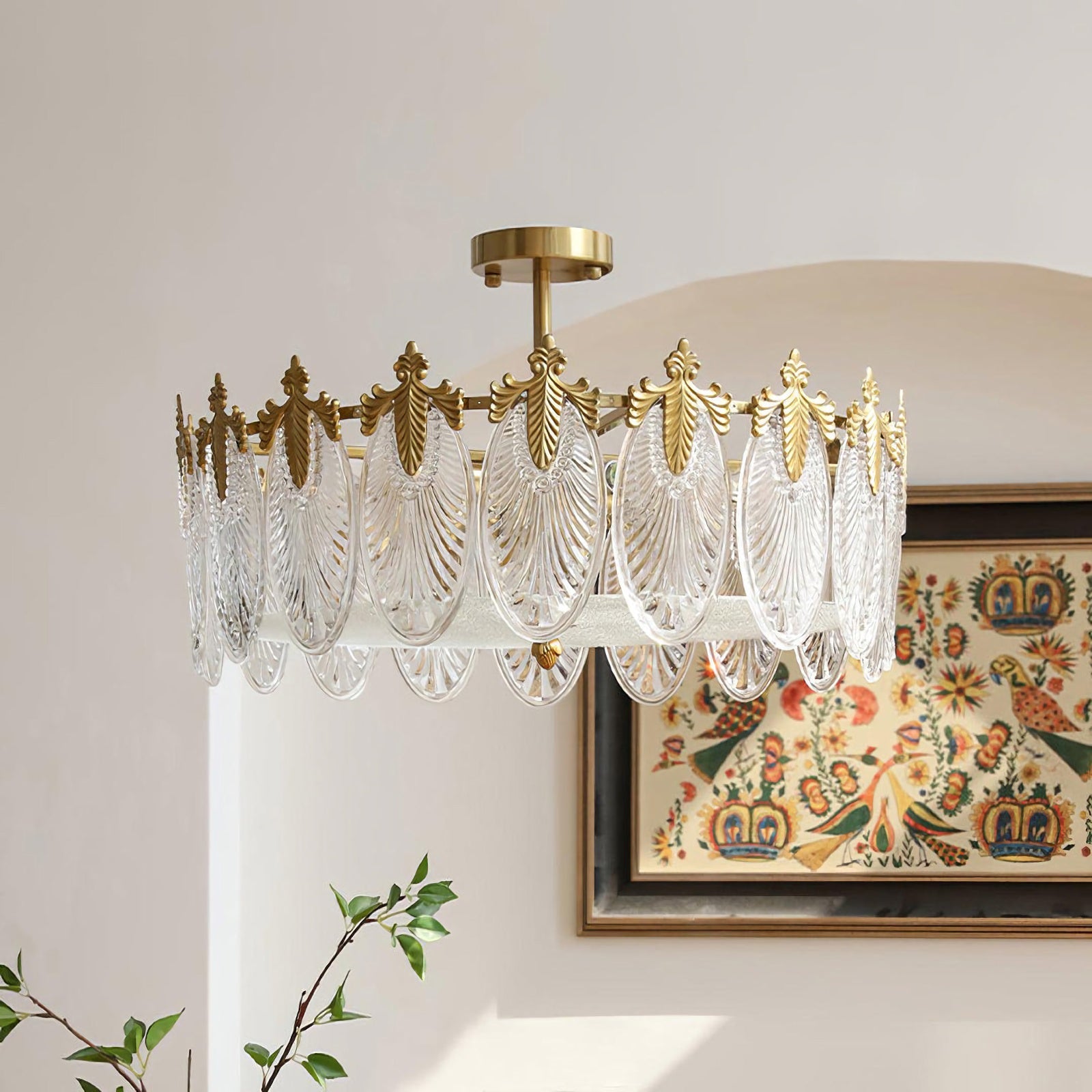 Vintage Glass Leaf Round Chandelier - Nuvé