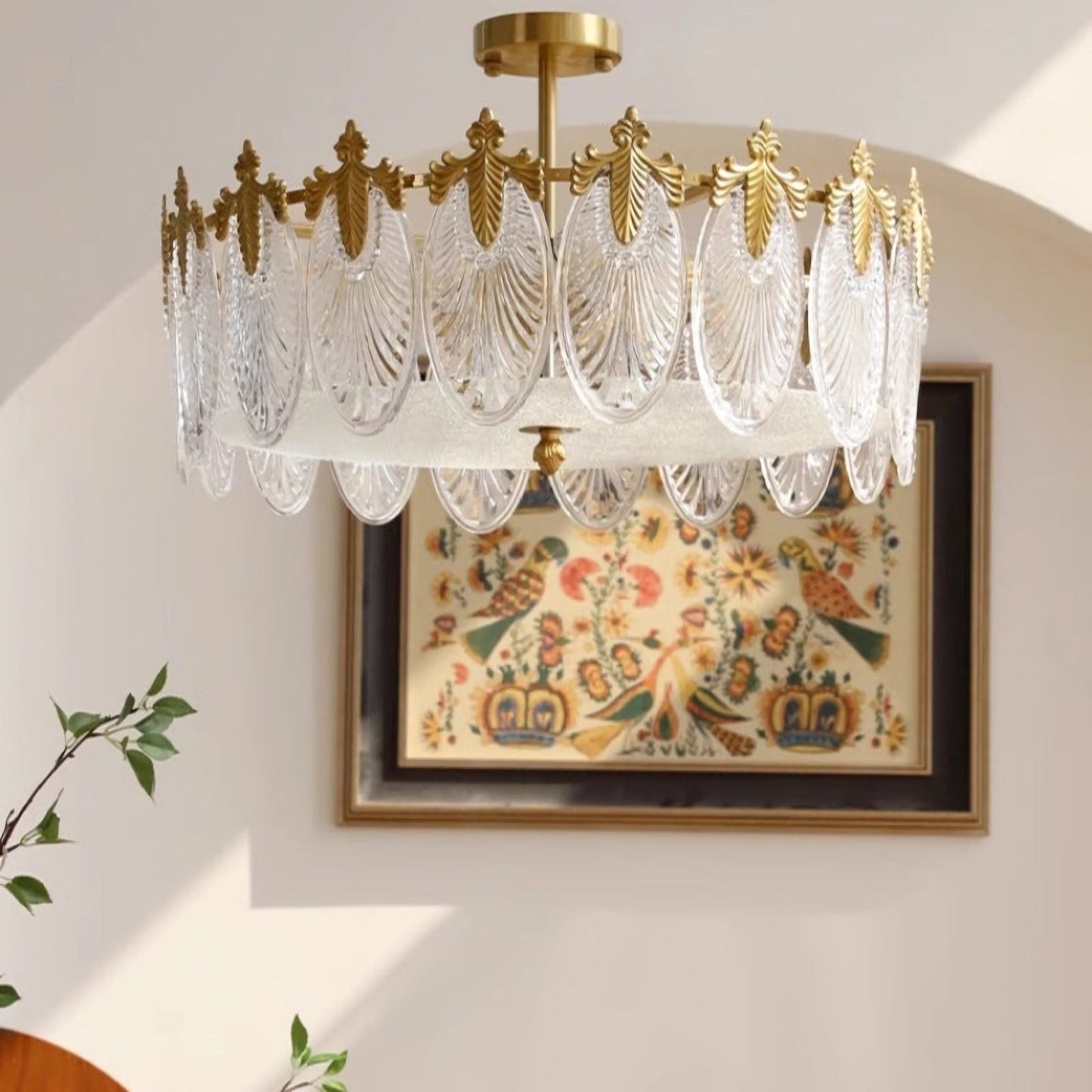 Vintage Glass Leaf Round Chandelier - Nuvé