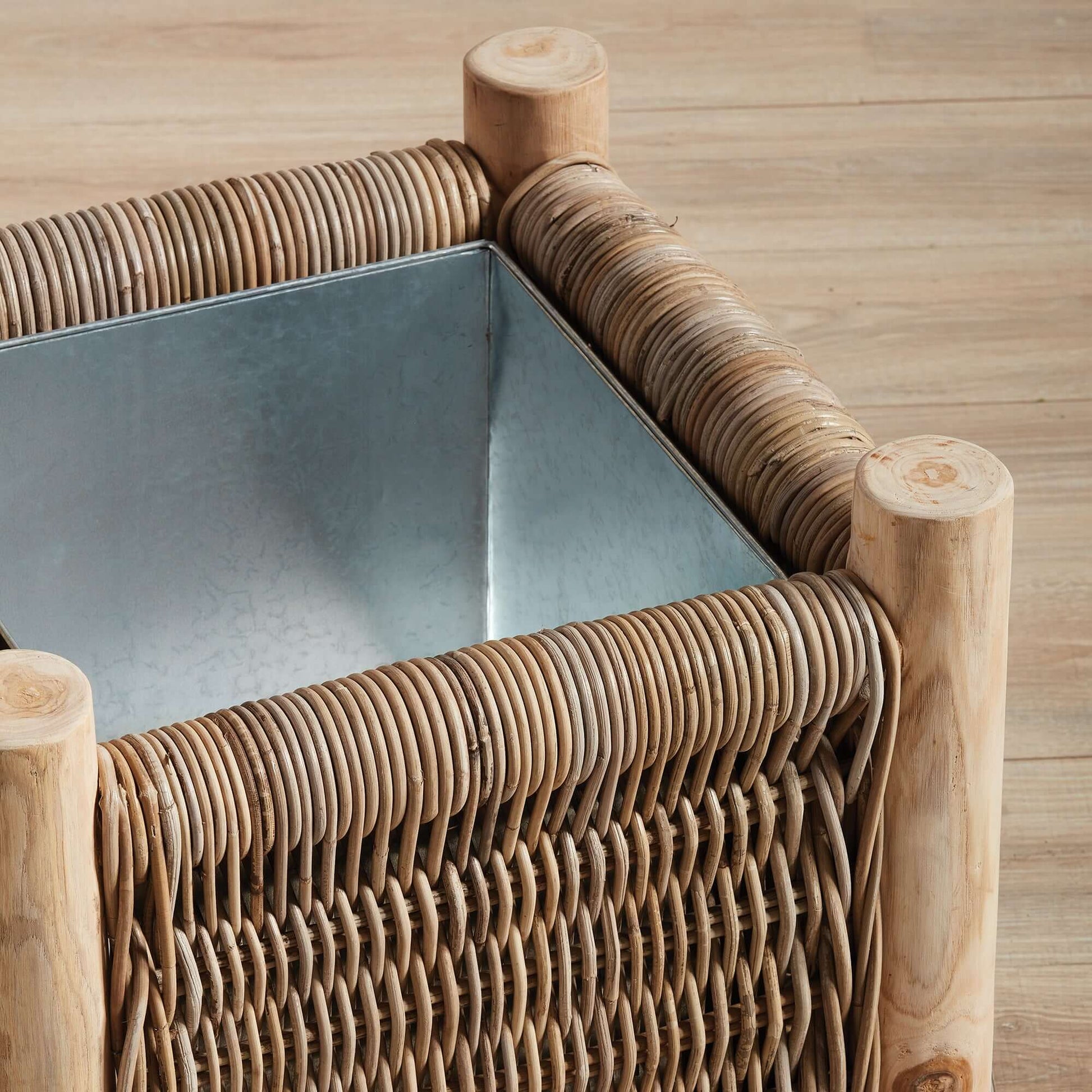 Vintage Rattan Planter with Teak Legs - Nuvé