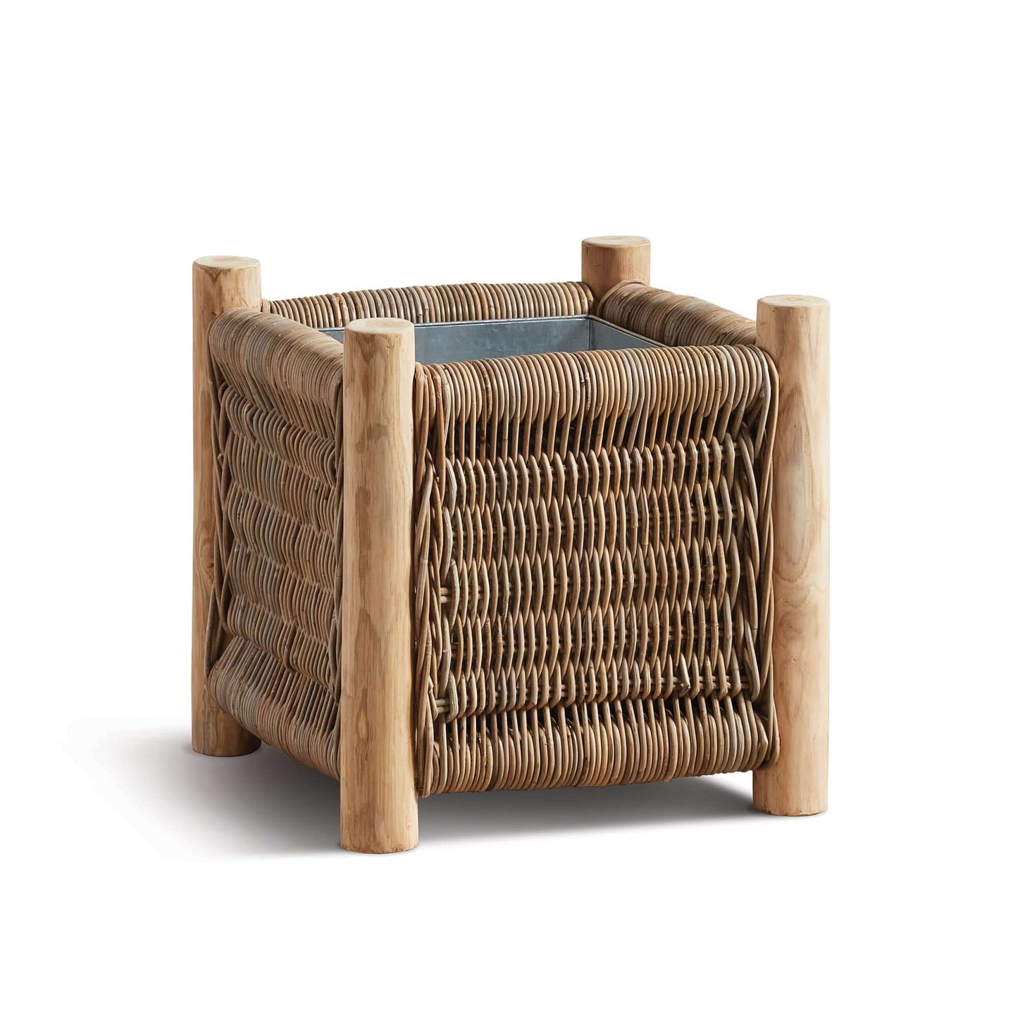 Vintage Rattan Planter with Teak Legs - Nuvé