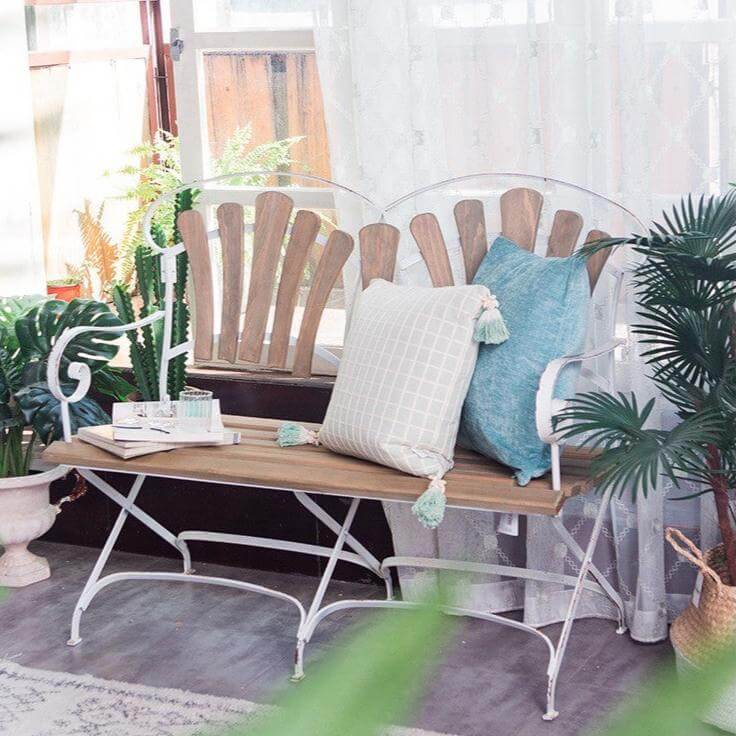 Vintage Rustic Wooden Garden Bench with Metal Frame - Nuvé
