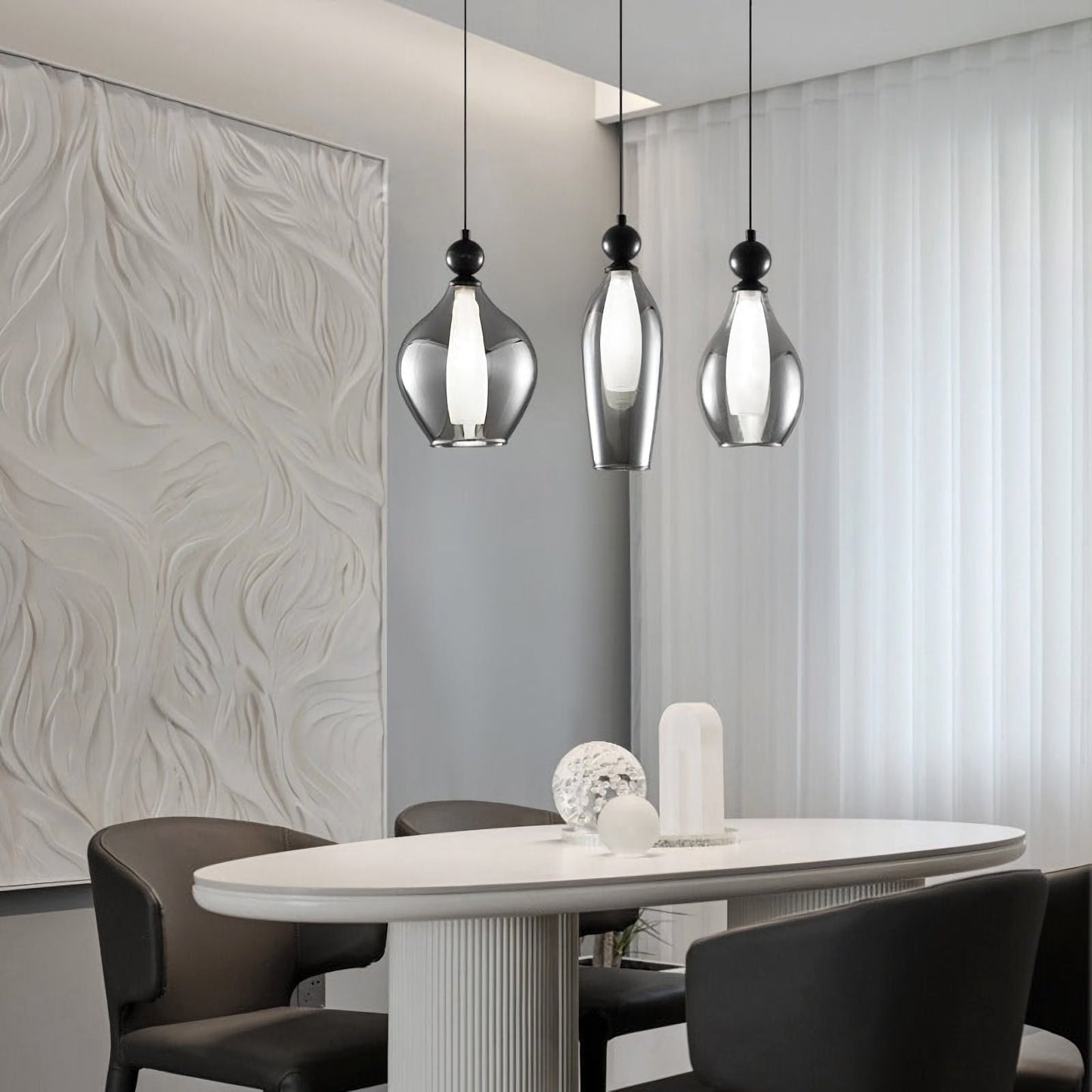Korewolamp Vista glass pendant light hanging from ceiling with clear glass shade and modern design.