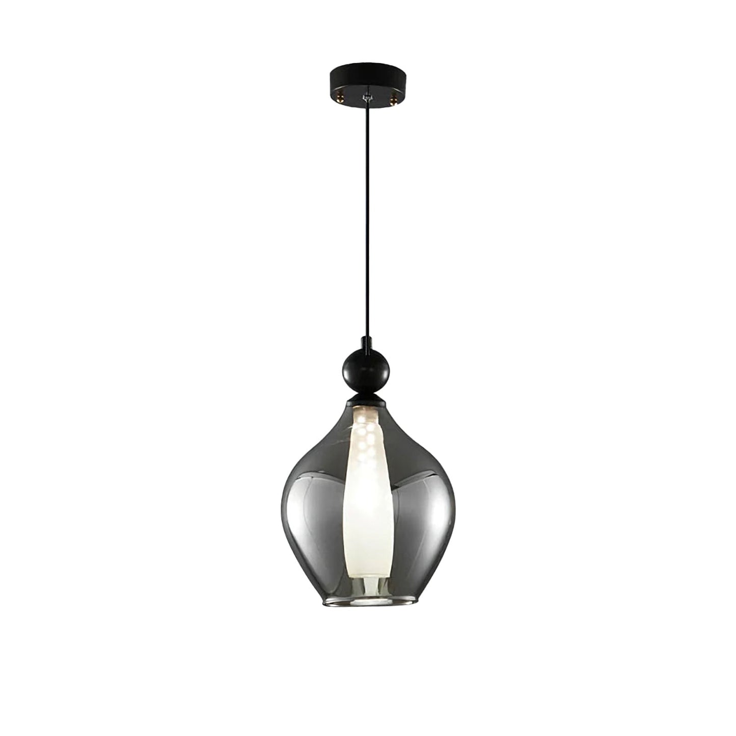 Korewolamp Vista glass pendant light with clear glass shade hanging from a metal fixture.