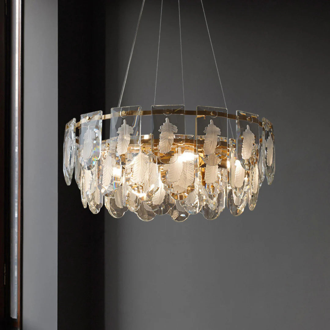 Vivi Grey Crystal Feather Chandelier - Nuvé