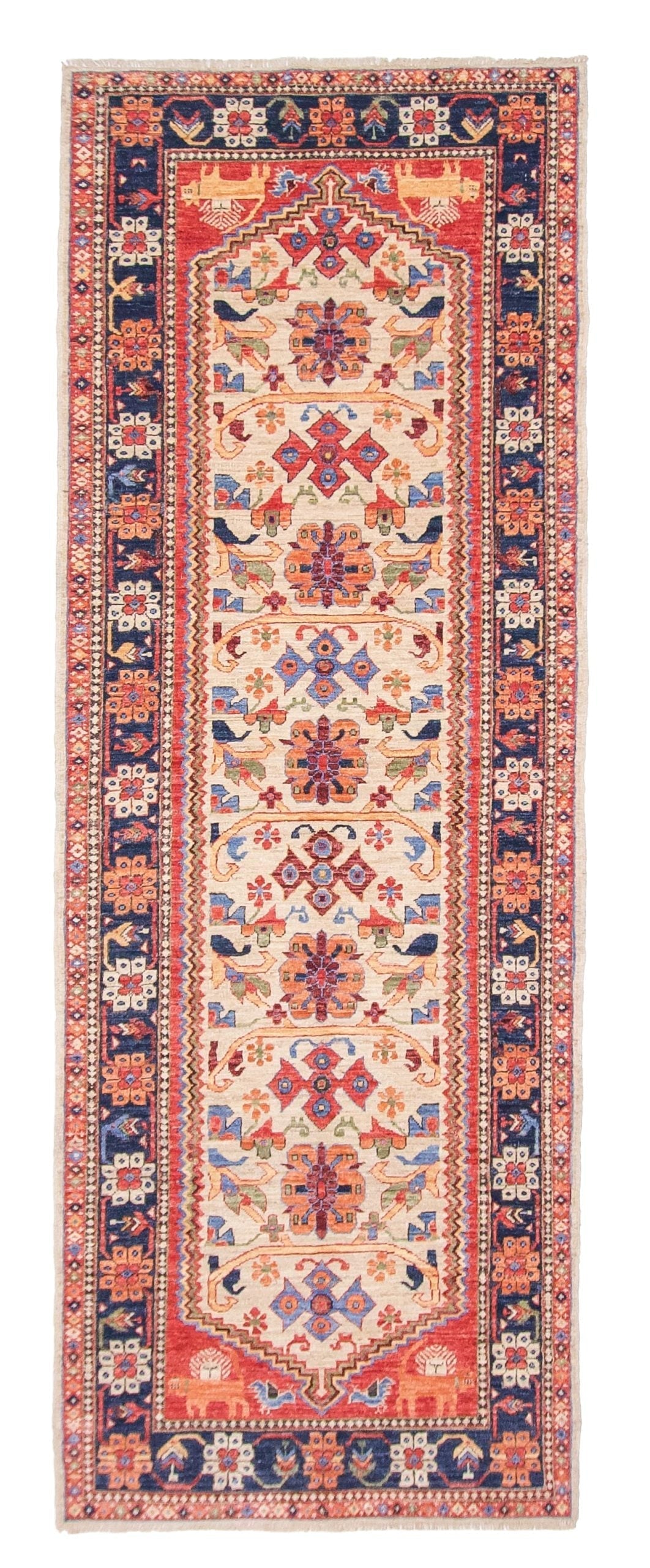 Afghan Qashqai Runner (3'00"x8'02) ivory/navy - Nuvé