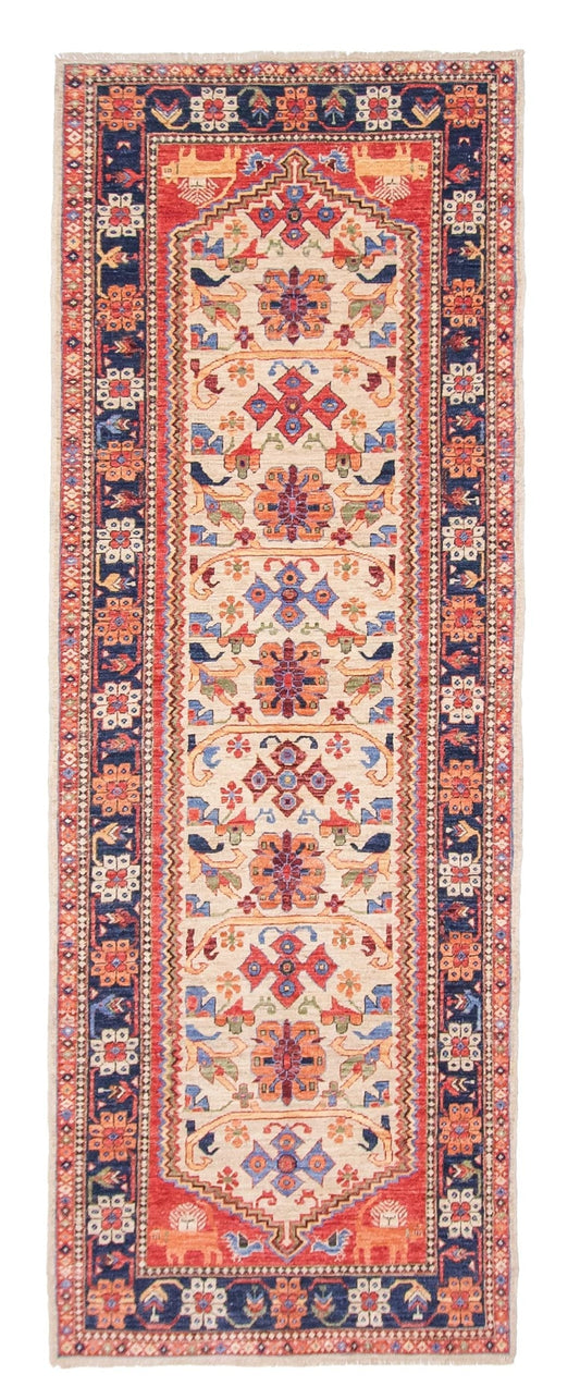 Afghan Qashqai Runner (3'00"x8'02) ivory/navy - Nuvé