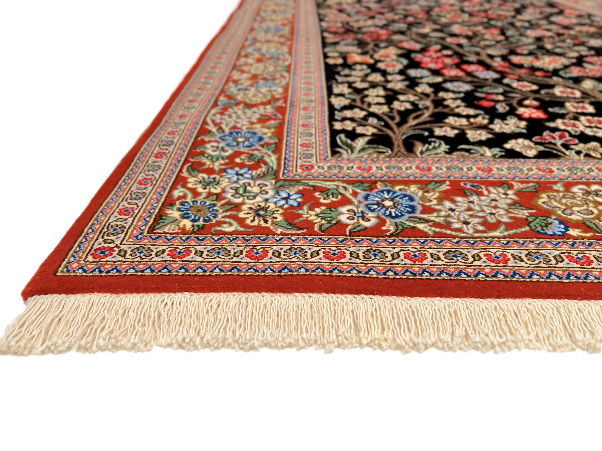 Persian Qom w. silk Tree of Life (4'05"x6'06") black/red - Nuvé