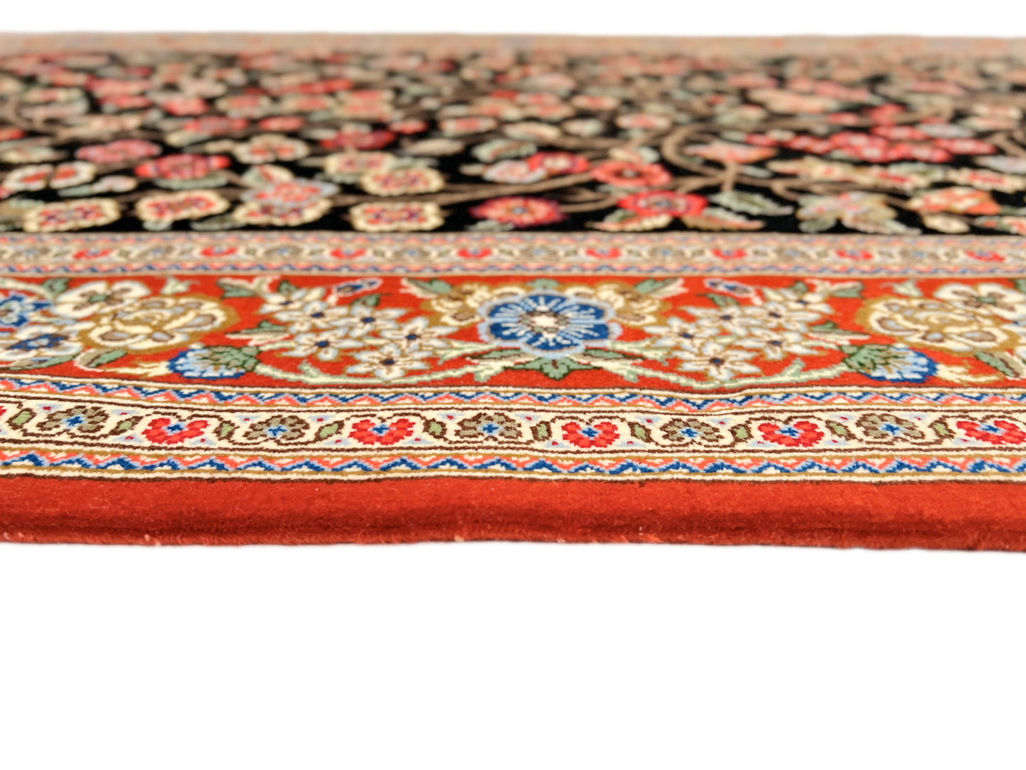 Persian Qom w. silk Tree of Life (4'05"x6'06") black/red - Nuvé
