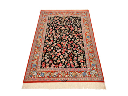 Persian Qom w. silk Tree of Life (4'05"x6'06") black/red - Nuvé