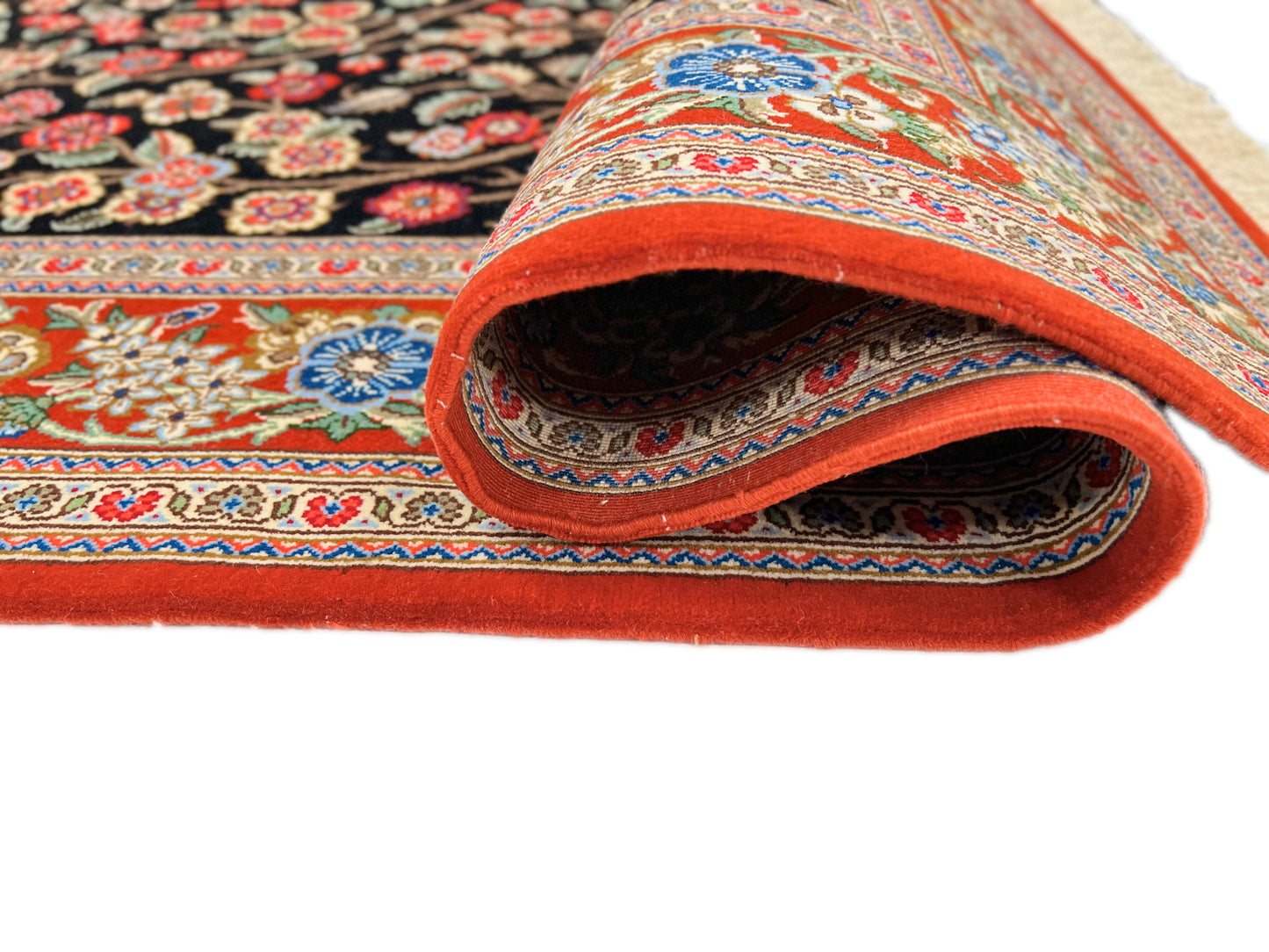 Persian Qom w. silk Tree of Life (4'05"x6'06") black/red - Nuvé