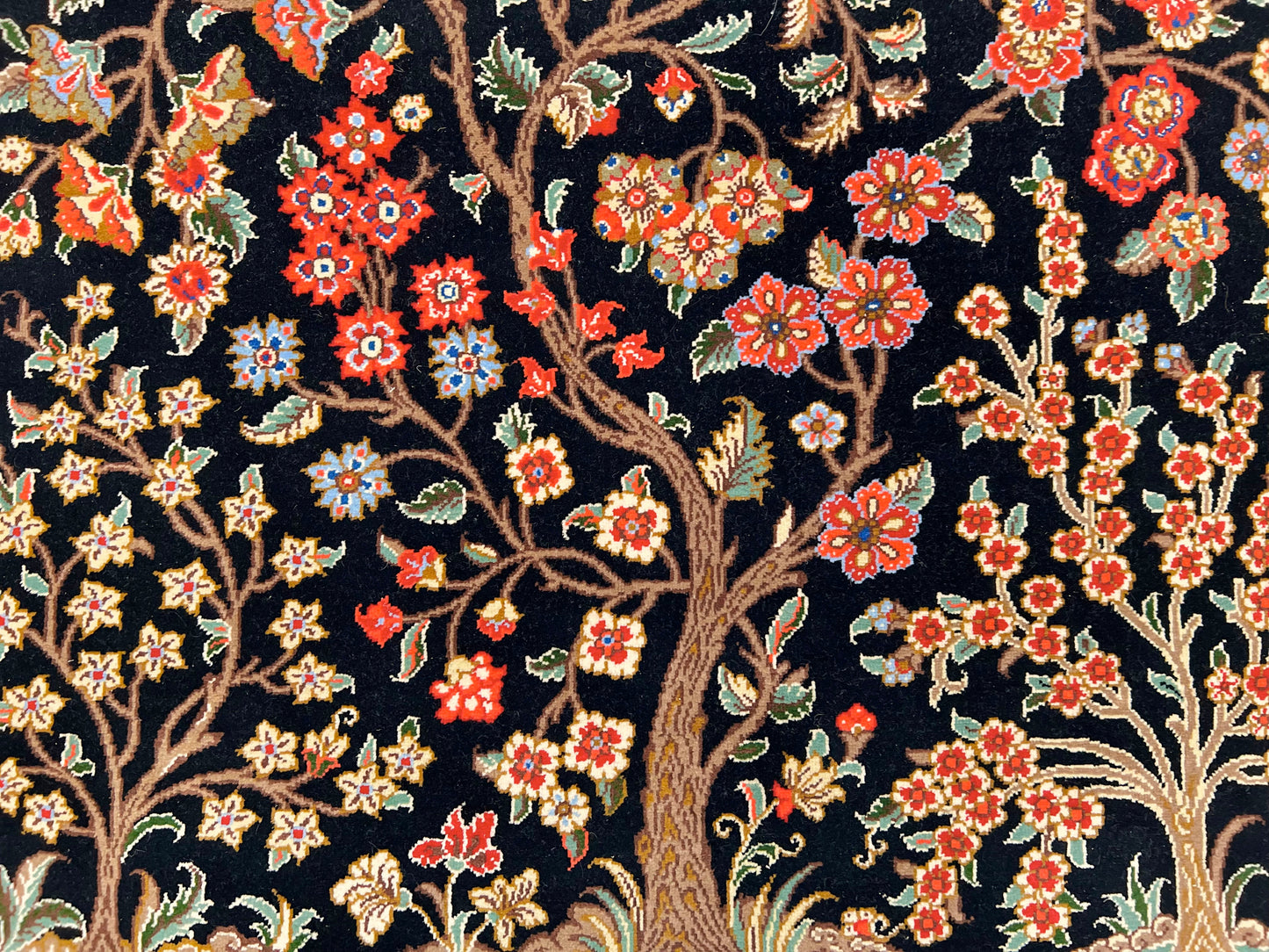 Persian Qom w. silk Tree of Life (4'05"x6'06") black/red - Nuvé