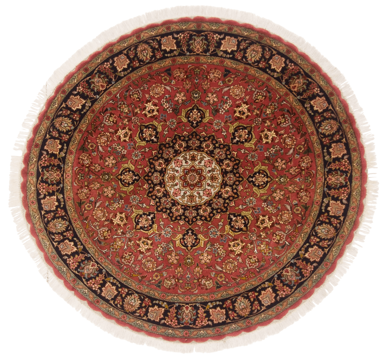 Vintage Persian Tabriz Wool/Silk (4'10"Round) dk.rose/black - Nuvé