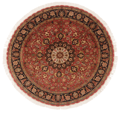 Vintage Persian Tabriz Wool/Silk (4'10"Round) dk.rose/black - Nuvé