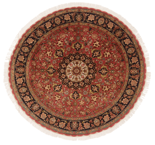 Vintage Persian Tabriz Wool/Silk (4'10"Round) dk.rose/black - Nuvé