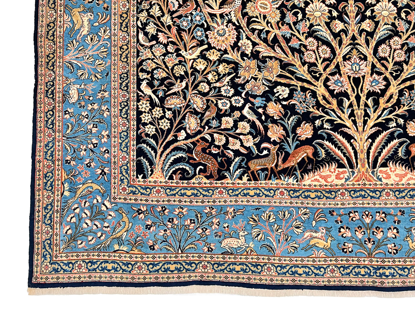 Semi-Antique Persian Qom-Tree of life (8'00" x 11'04") navy/lt.blue - Nuvé
