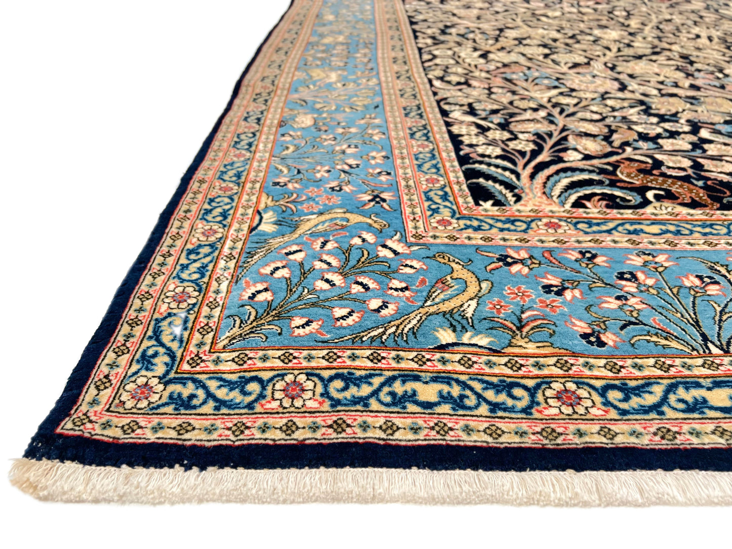 Semi-Antique Persian Qom-Tree of life (8'00" x 11'04") navy/lt.blue - Nuvé