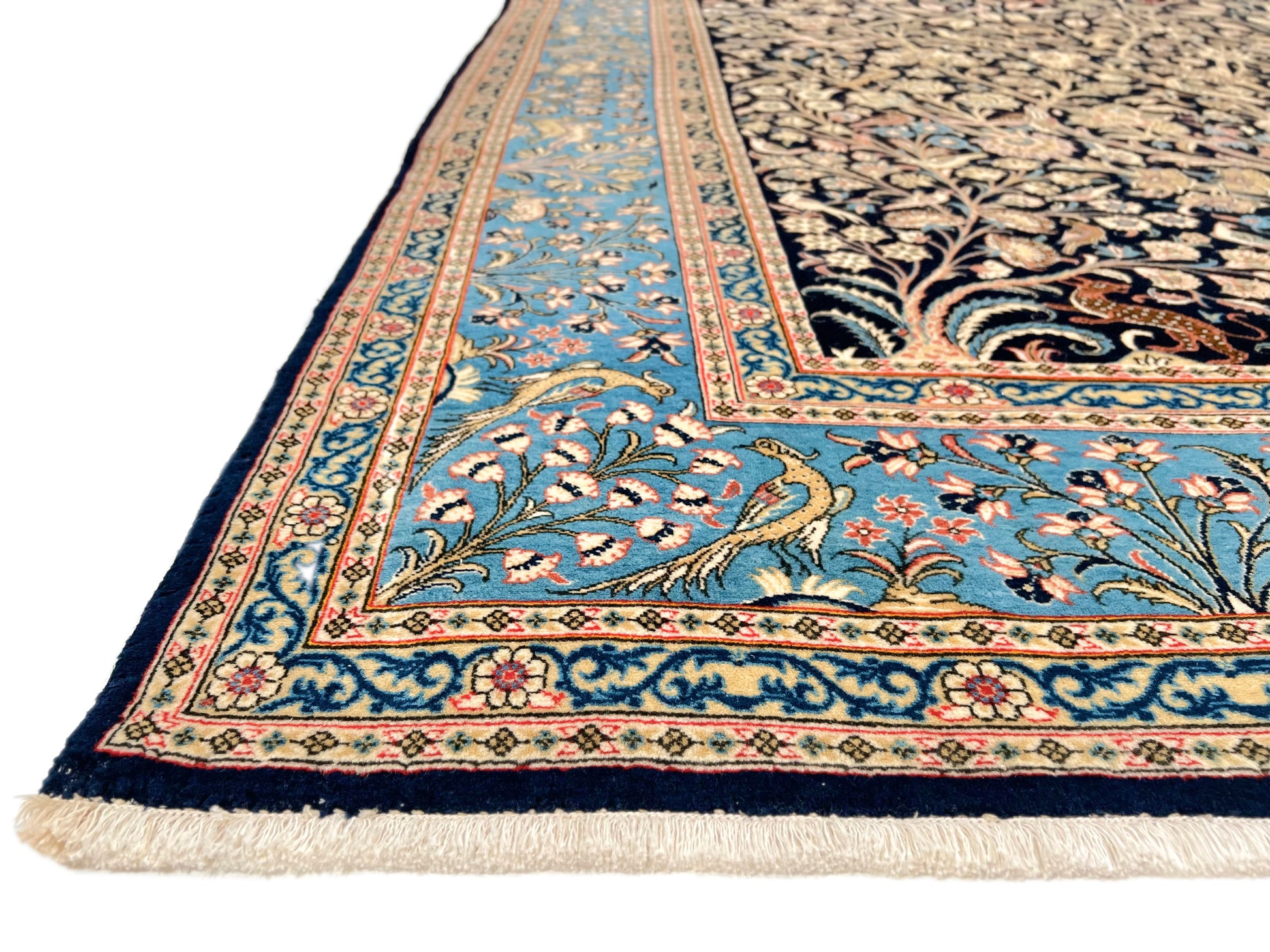 Semi-Antique Persian Qom-Tree of life (8'00" x 11'04") navy/lt.blue - Nuvé