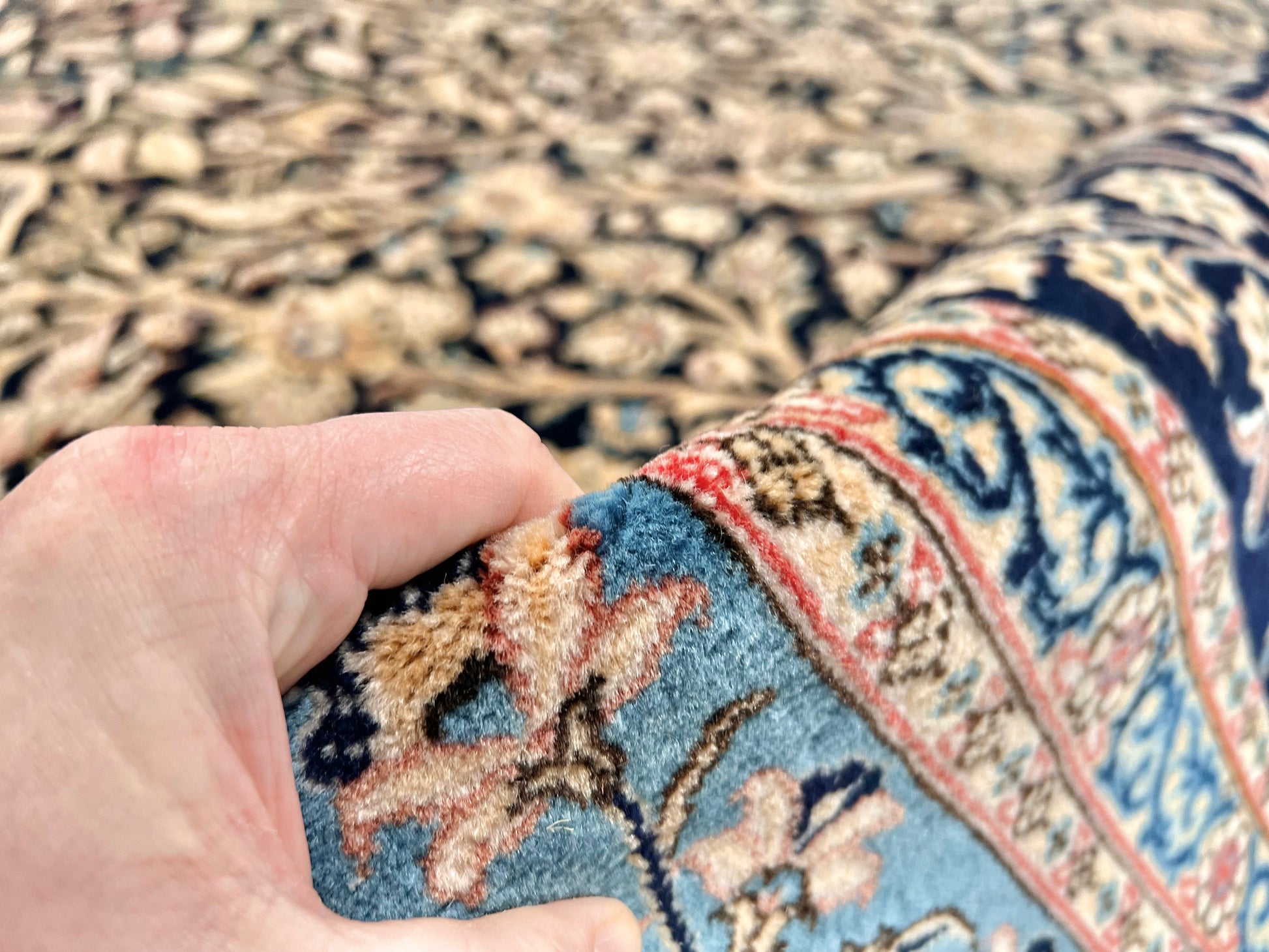 Semi-Antique Persian Qom-Tree of life (8'00" x 11'04") navy/lt.blue - Nuvé