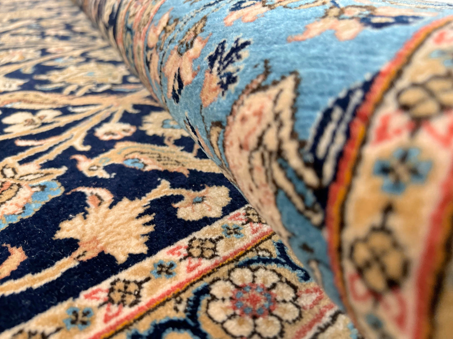 Semi-Antique Persian Qom-Tree of life (8'00" x 11'04") navy/lt.blue - Nuvé