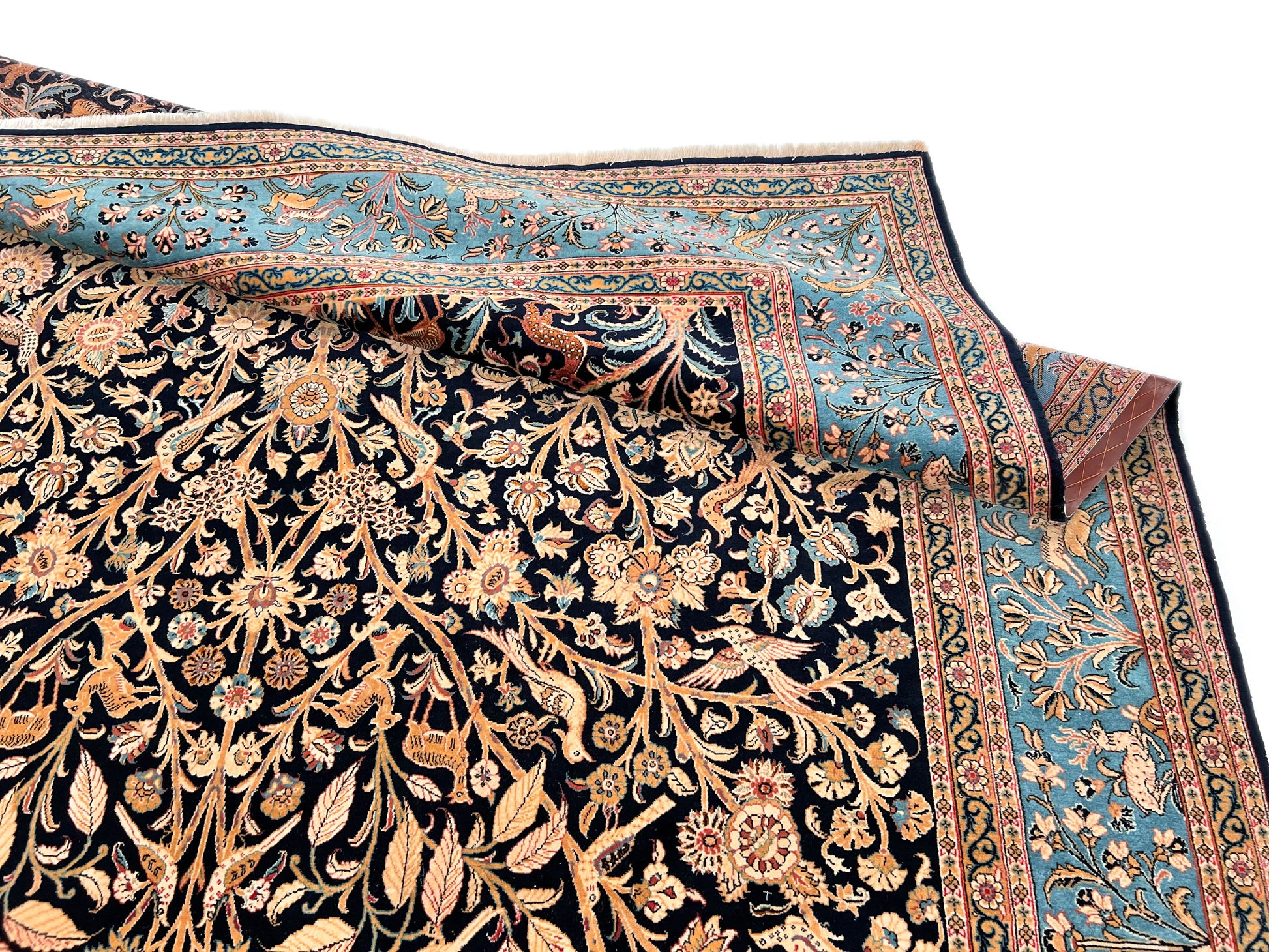 Semi-Antique Persian Qom-Tree of life (8'00" x 11'04") navy/lt.blue - Nuvé