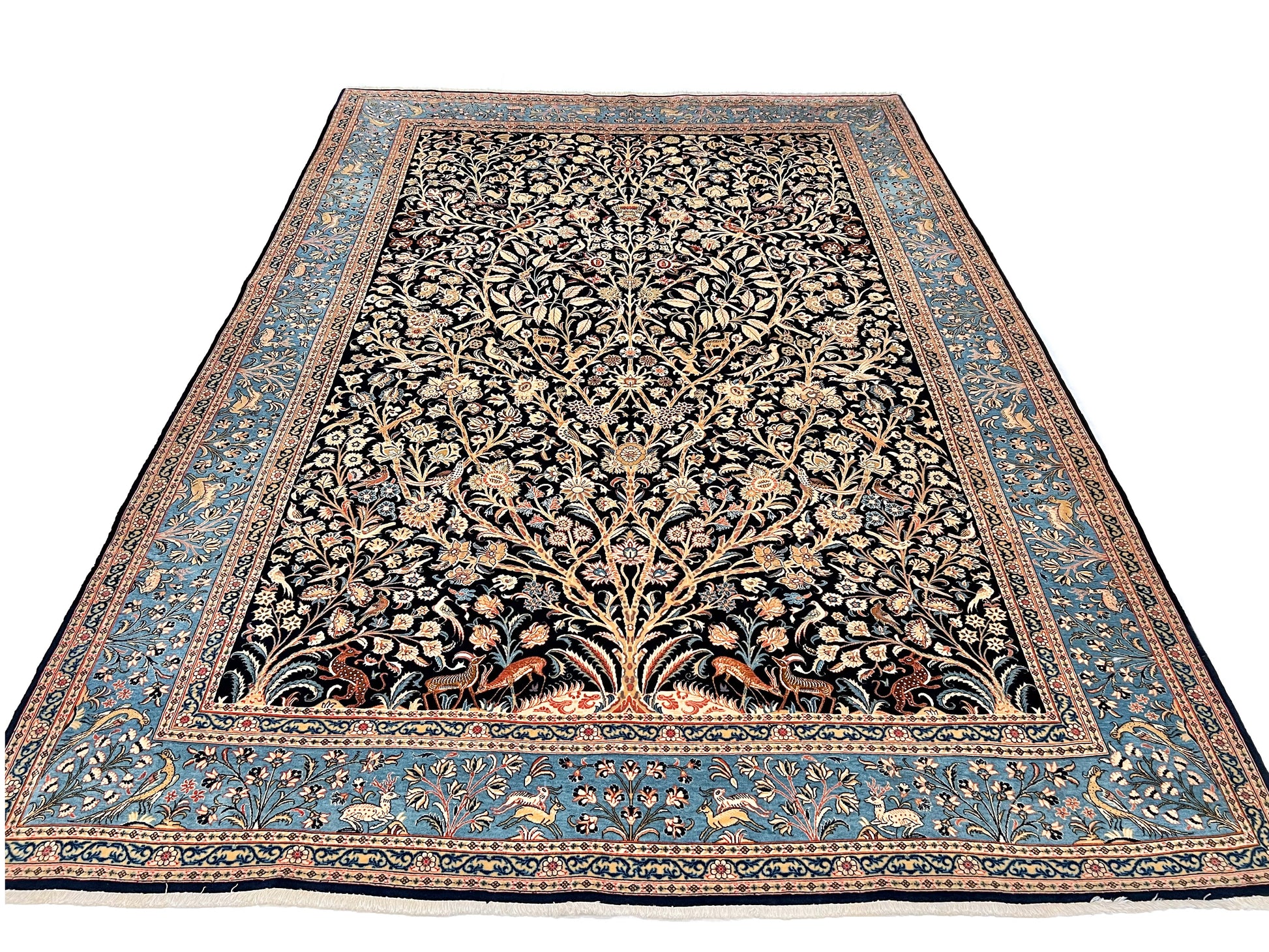Semi-Antique Persian Qom-Tree of life (8'00" x 11'04") navy/lt.blue - Nuvé