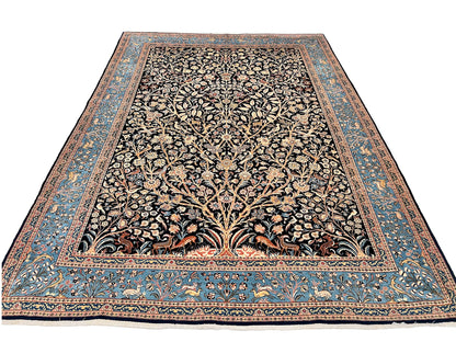 Semi-Antique Persian Qom-Tree of life (8'00" x 11'04") navy/lt.blue - Nuvé