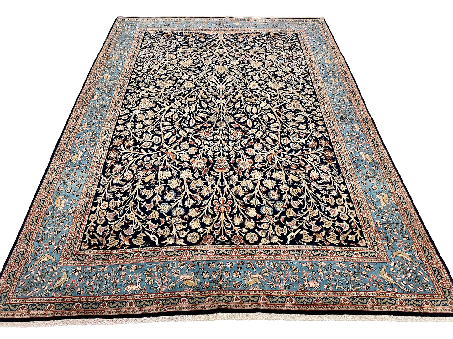 Semi-Antique Persian Qom-Tree of life (8'00" x 11'04") navy/lt.blue - Nuvé