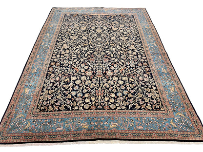 Semi-Antique Persian Qom-Tree of life (8'00" x 11'04") navy/lt.blue - Nuvé