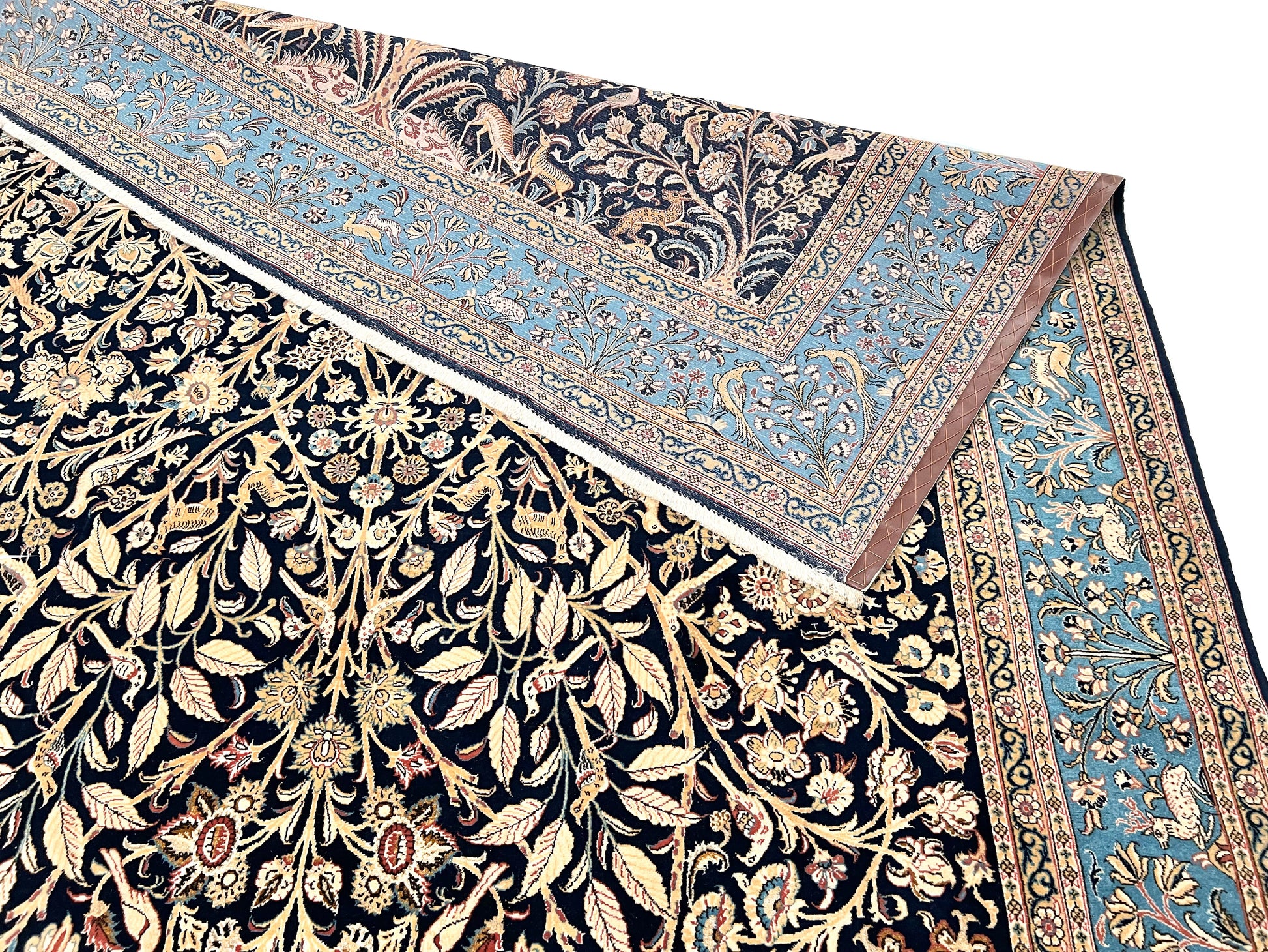 Semi-Antique Persian Qom-Tree of life (8'00" x 11'04") navy/lt.blue - Nuvé