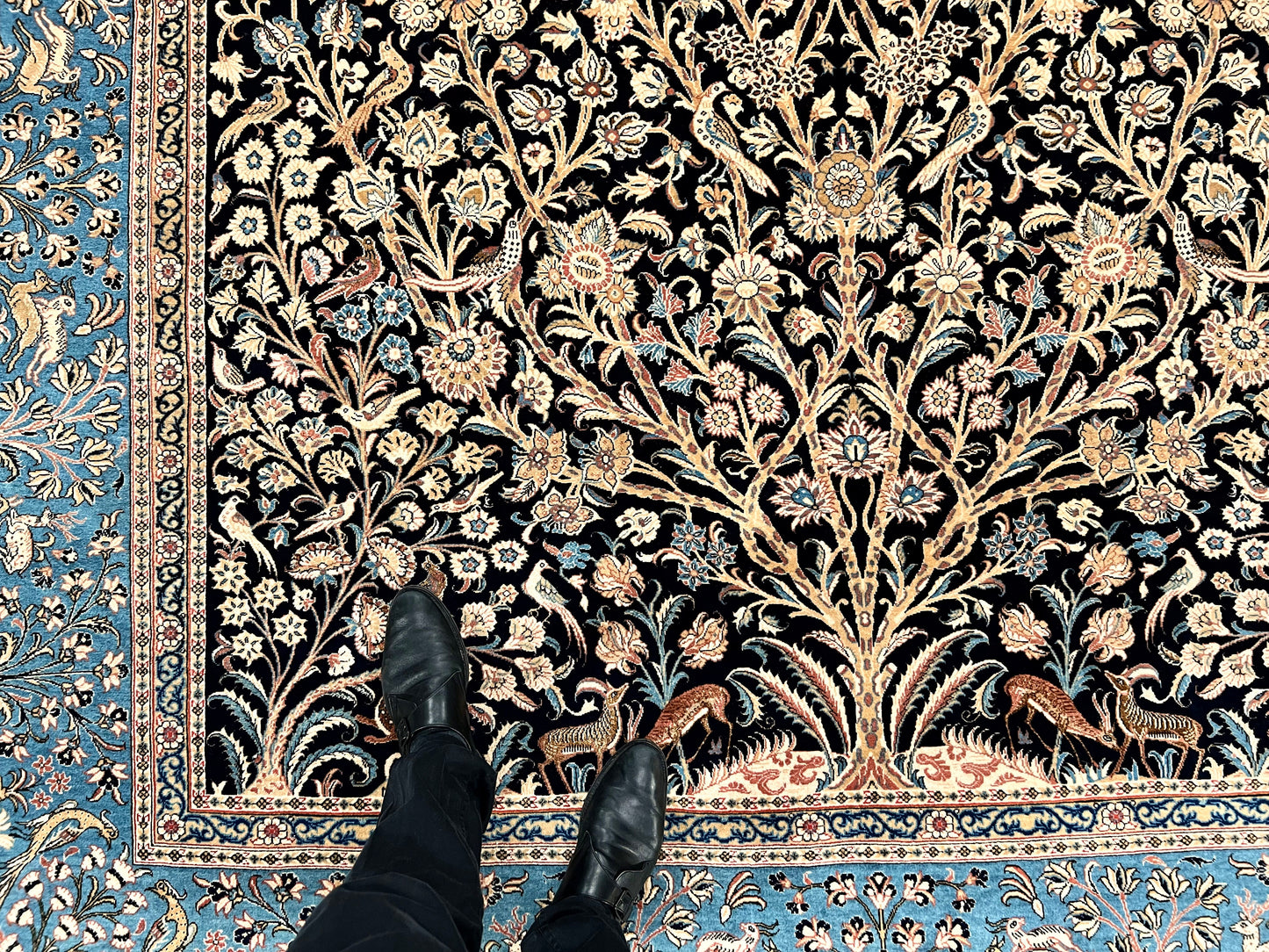 Semi-Antique Persian Qom-Tree of life (8'00" x 11'04") navy/lt.blue - Nuvé
