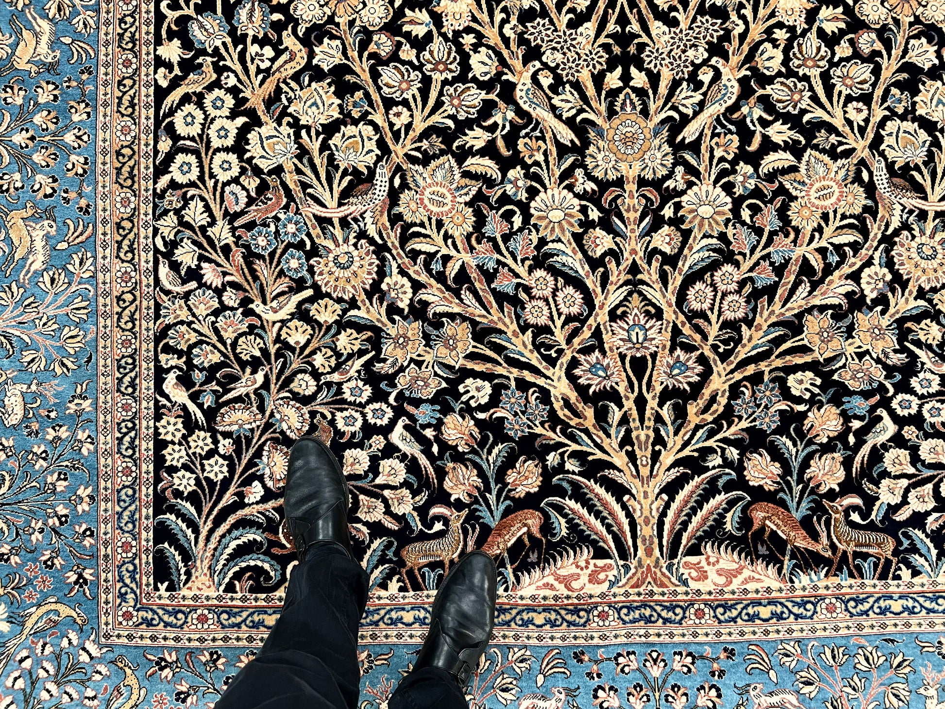Semi-Antique Persian Qom-Tree of life (8'00" x 11'04") navy/lt.blue - Nuvé