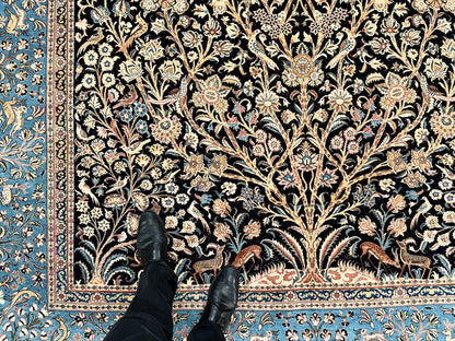 Semi-Antique Persian Qom-Tree of life (8'00" x 11'04") navy/lt.blue - Nuvé